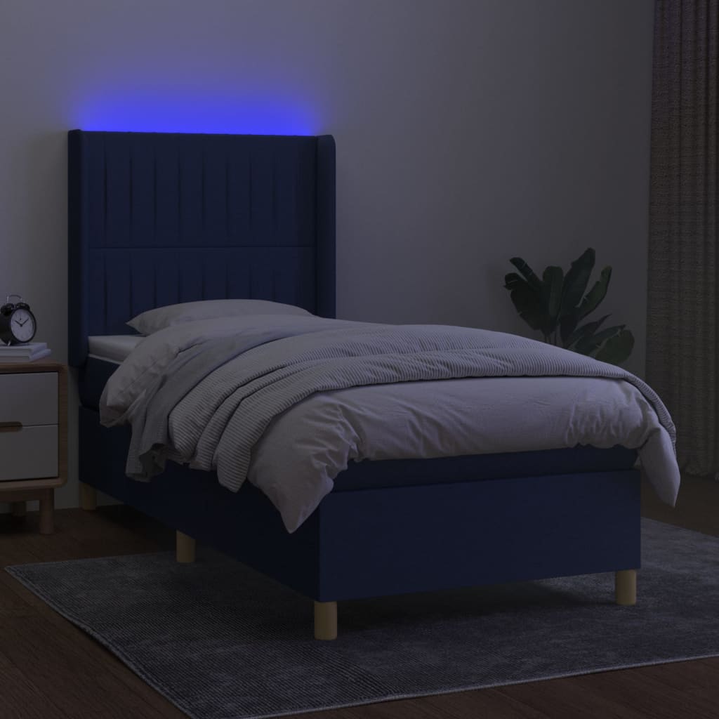 vidaXL Boxspring met matras en LED stof blauw 100x200 cm afbeelding