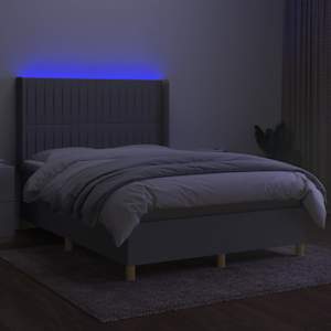 Box spring postel s matrací a LED světle šedá 140x190 cm textil - obrázek 3
