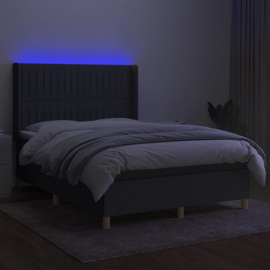vidaXL Boxspring met matras en LED stof donkergrijs 140x190 cm afbeelding