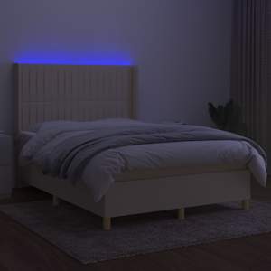 Box spring postel s matrací a LED krémová 140x190 cm textil - obrázek 3