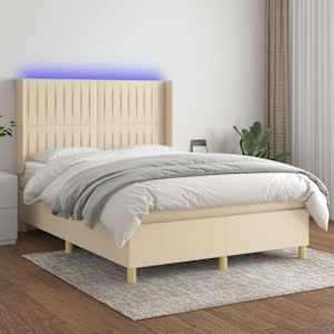 Box spring postel s matrací a LED krémová 140x190 cm textil - obrázek 1