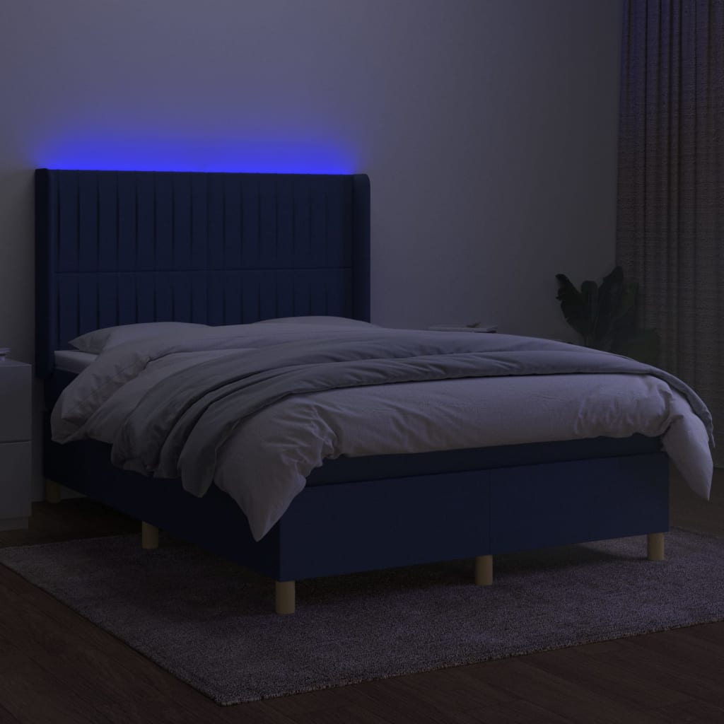 vidaXL Boxspring met matras en LED stof blauw 140x190 cm afbeelding