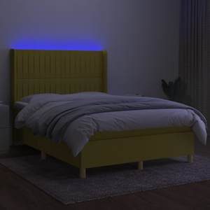 vidaXL Sommier &agrave; lattes de lit matelas et LED Vert 140x190 cm Tissu