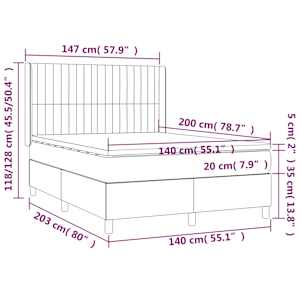 Box spring postelja z vzmetnico LED temno siva 140x200 cm blago - slika 8