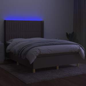 Box spring postelja z vzmetnico LED taupe 140x200 cm blago - slika 3