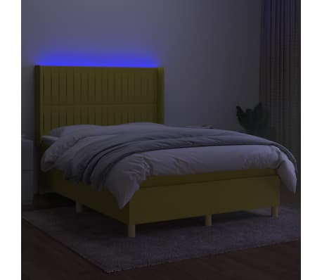 vidaXL Lova su spyruoklėmis/čiužiniu/LED, žalia, 140x200 cm, audinys