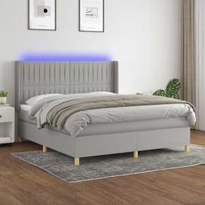Box spring postel s matrací a LED světle šedá 160x200 cm textil - obrázek 1