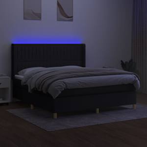 Box spring postelja z vzmetnico LED črna 160x200 cm blago - slika 3