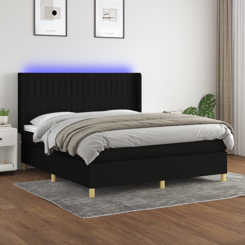 vidaXL Boxspringbett mit Matratze & LED Schwarz 160x200 cm Stoff