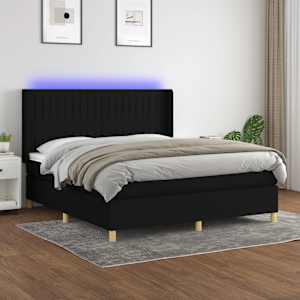 Box spring postel s matrací a LED černá 160x200 cm textil - obrázek 1