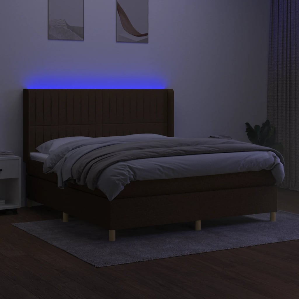 vidaXL Boxspring met matras en LED stof donkerbruin 160x200 cm afbeelding