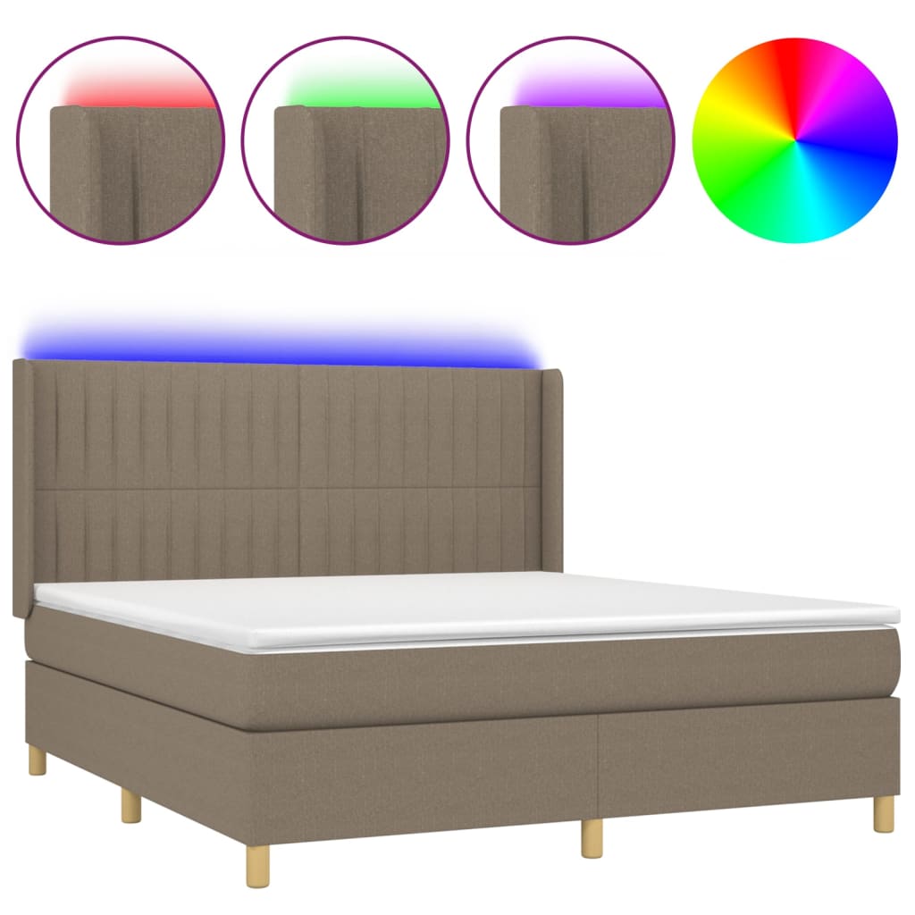 vidaXL Box spring postelja z vzmetnico LED taupe 160x200 cm blago