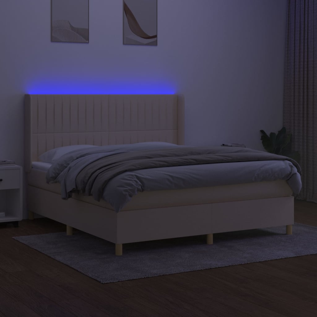 Thumbnail - vidaXL Boxspringbett mit Matratze & LED Creme 160x200 cm Stoff