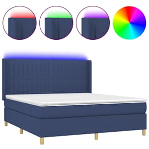 Box spring postelja z vzmetnico LED modra 160x200 cm blago - slika 2