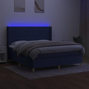Box spring postelja z vzmetnico LED modra 160x200 cm blago - slika 3