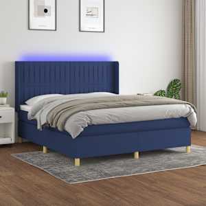 Box spring postel s matrací a LED modrá 160x200 cm textil - obrázek 1