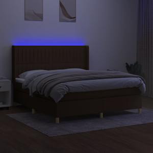 vidaXL Box spring postel s matrac&iacute; a LED tmavě hněd&aacute; 180x200 cm textil