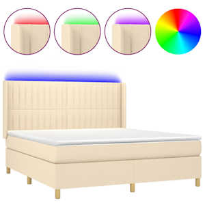 Box spring postel s matrací a LED krémová 180x200 cm textil - obrázek 2