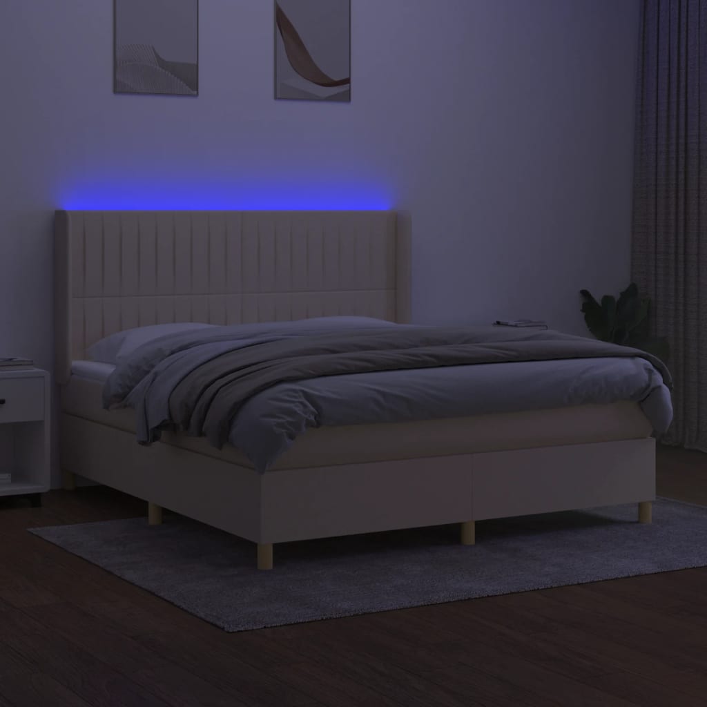 vidaXL Boxspring met matras en LED stof crèmekleurig 180x200 cm afbeelding