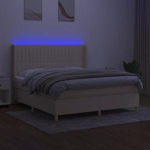 Box spring postel s matrací a LED krémová 180x200 cm textil - obrázek 3