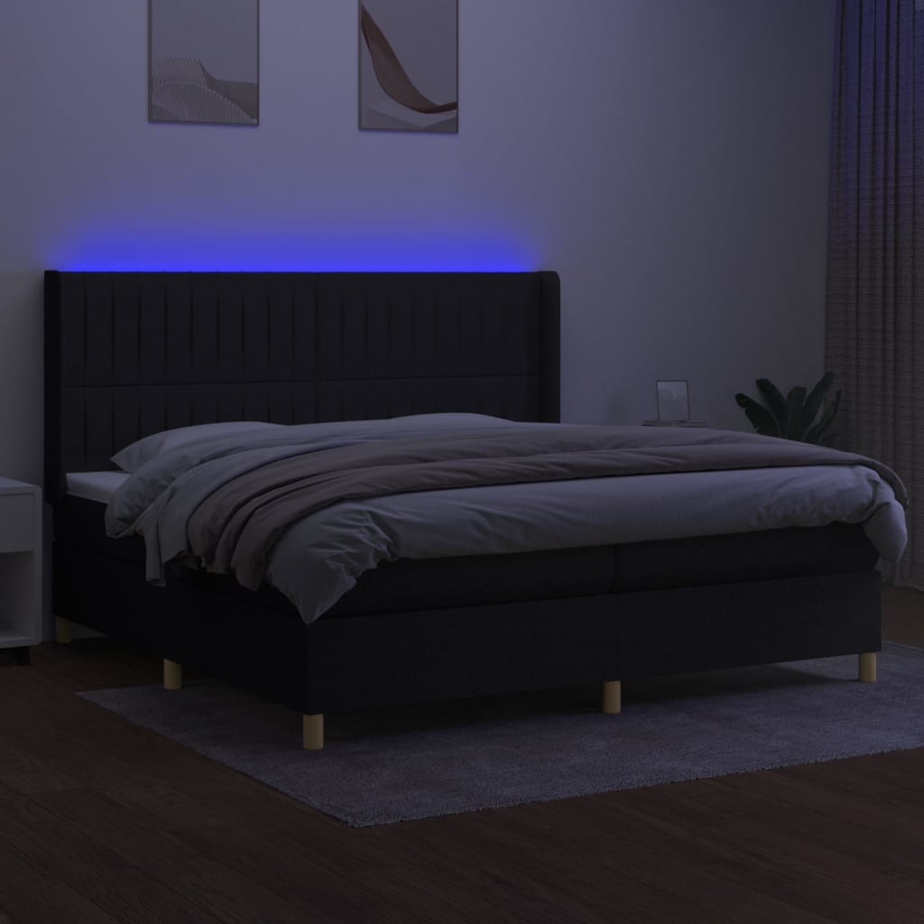 vidaXL Boxspring met matras en LED stof zwart 200x200 cm afbeelding
