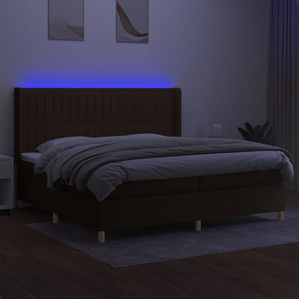 vidaXL Boxspring met matras en LED stof donkerbruin 200x200 cm afbeelding