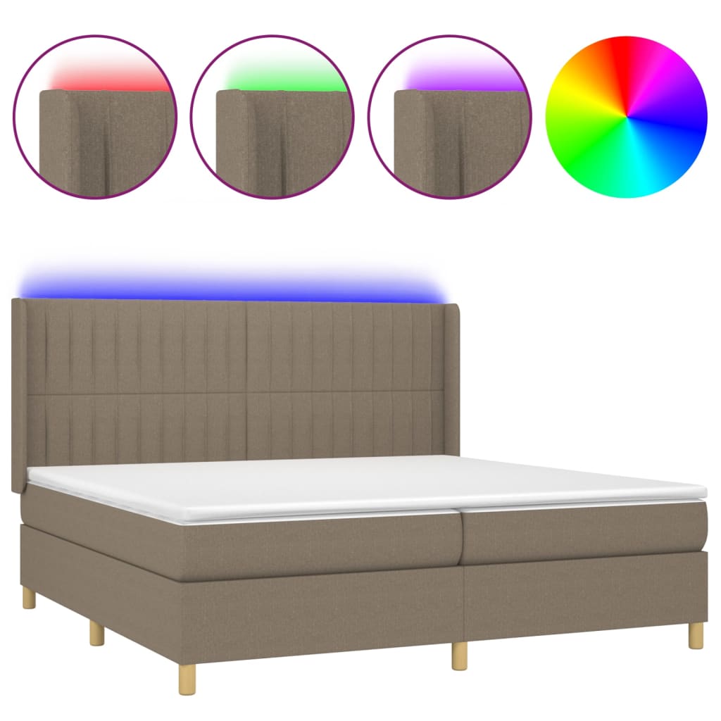 vidaXL Box spring postelja z vzmetnico LED taupe 200x200 cm blago