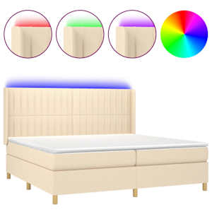 Box spring postel s matrací a LED krémová 200x200 cm textil - obrázek 2