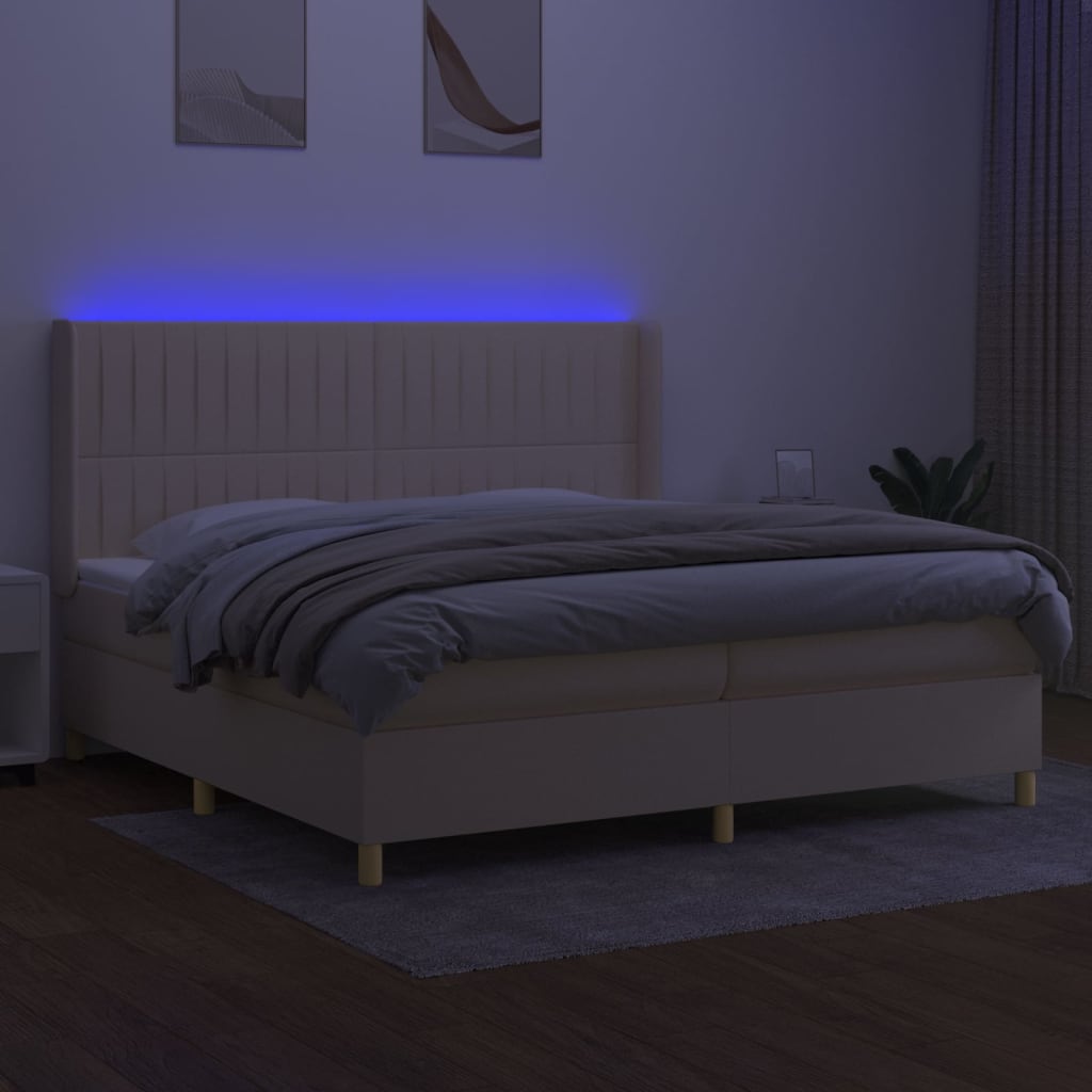 vidaXL Boxspring met matras en LED stof crèmekleurig 200x200 cm afbeelding