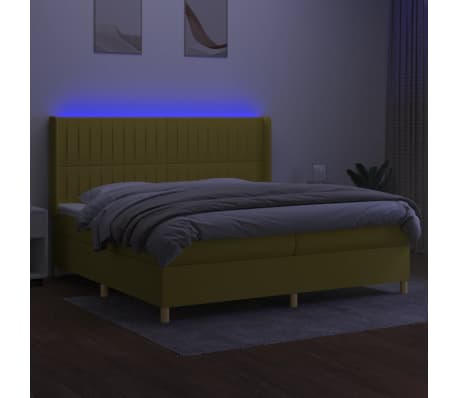 vidaXL Lova su spyruoklėmis/čiužiniu/LED, žalia, 200x200 cm, audinys