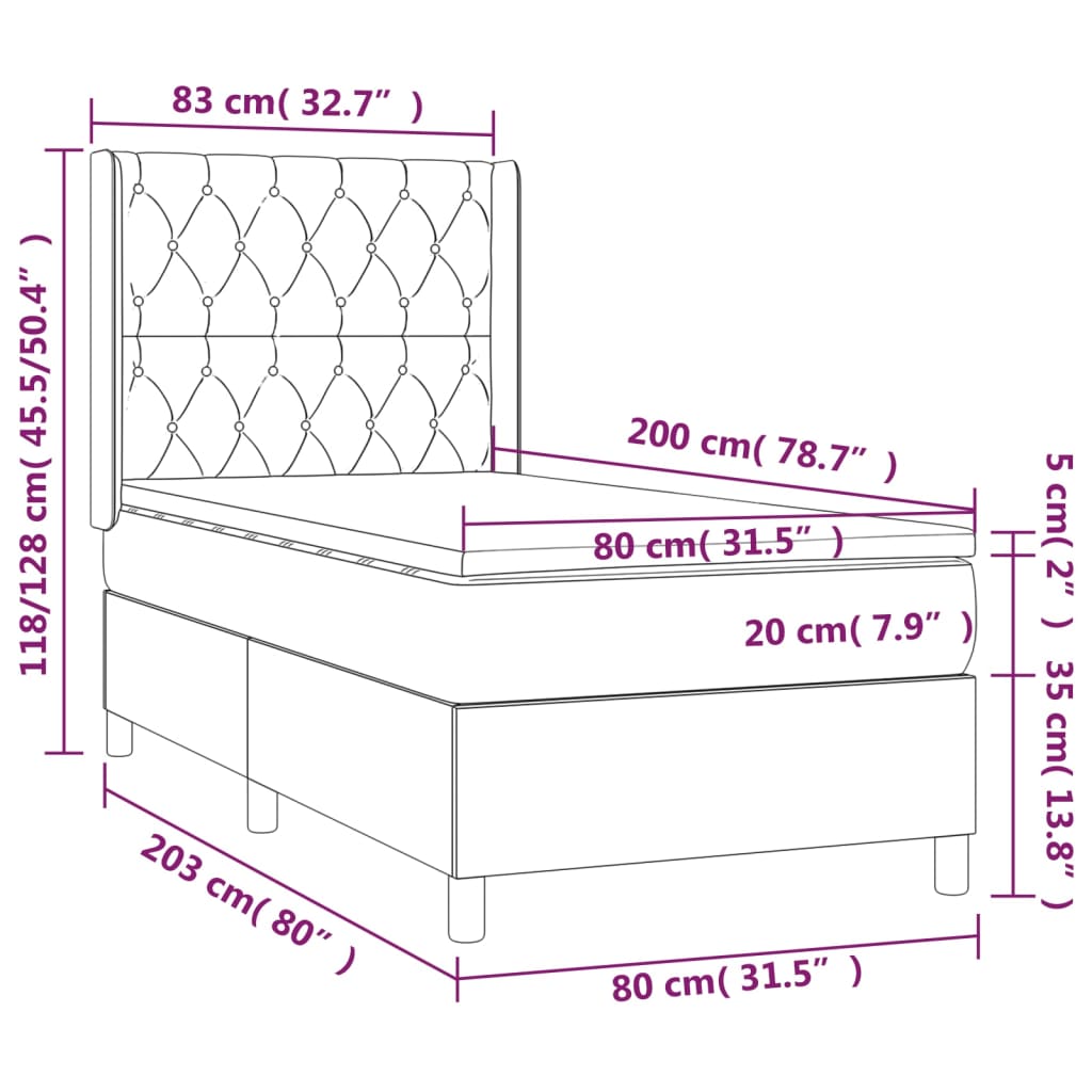 Krevet box spring s madracem LED svjetlosivi 80x200 cm tkanina