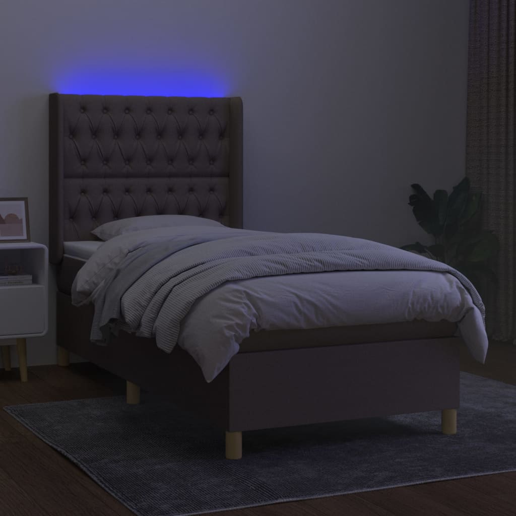 vidaXL Boxspring met matras en LED stof taupe 80x200 cm afbeelding