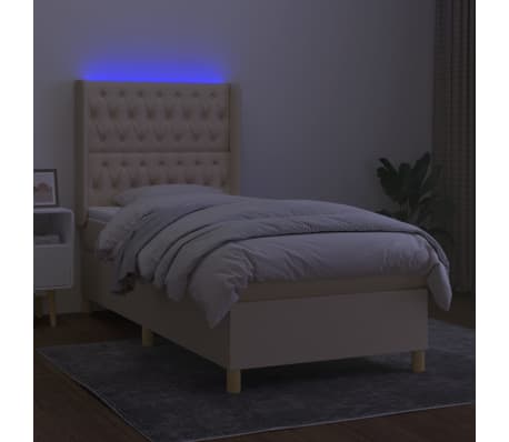 vidaXL Cama box spring c/ colch&atilde;o e LED 80x200 cm tecido cor creme