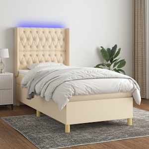 Box spring postel s matrací a LED krémová 80 x 200 cm textil - obrázek 1