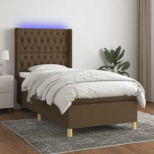 Box spring postel s matrací a LED tmavě hnědá 90x190 cm textil - obrázek 1