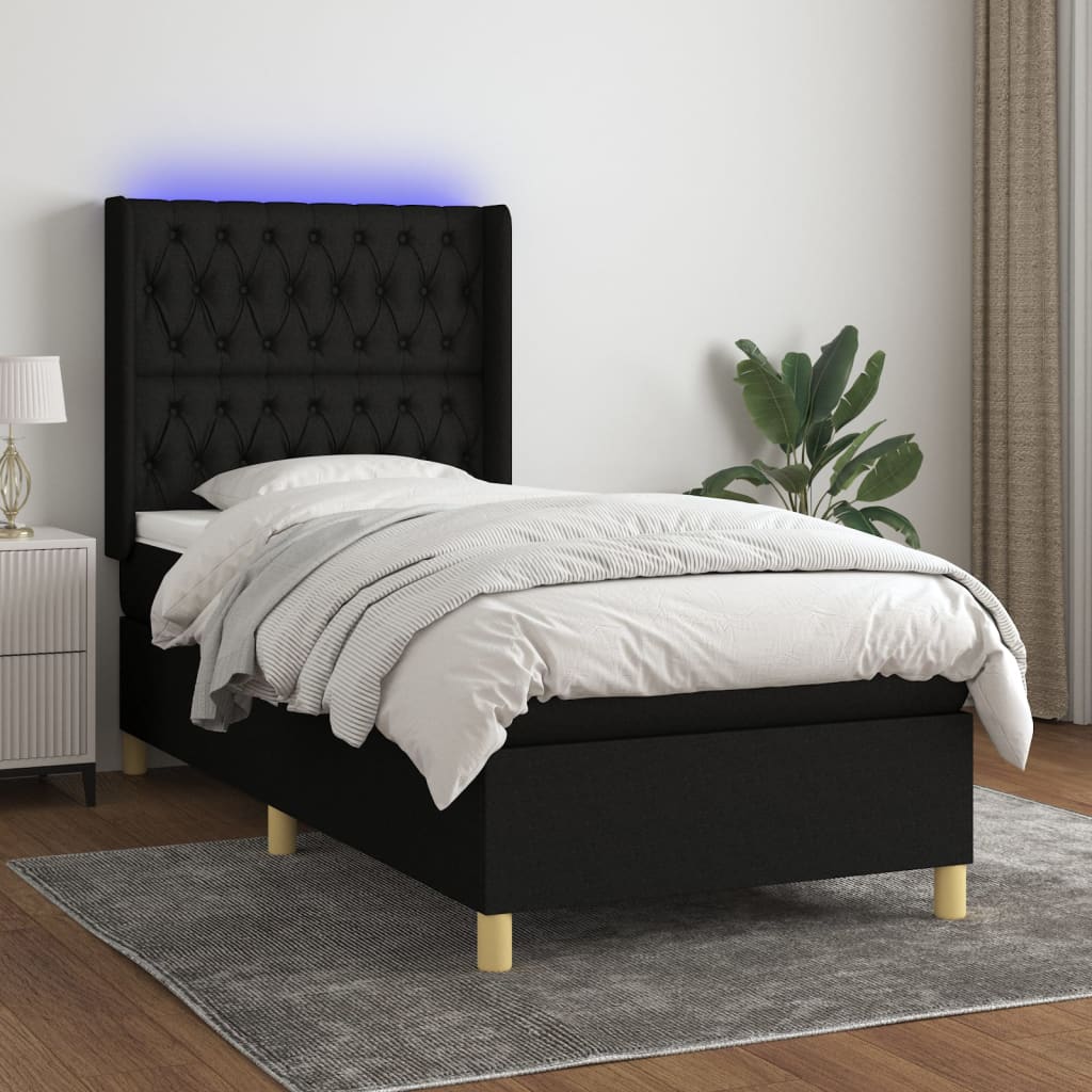 vidaXL Boxspringbett mit Matratze & LED Schwarz 90x200 cm Stoff