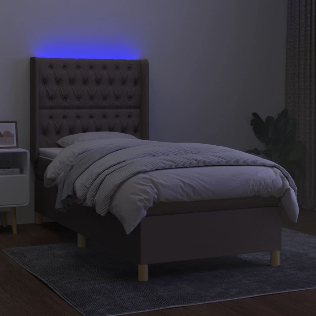 vidaXL Boxspring met matras en LED stof taupe 80x200 cm afbeelding