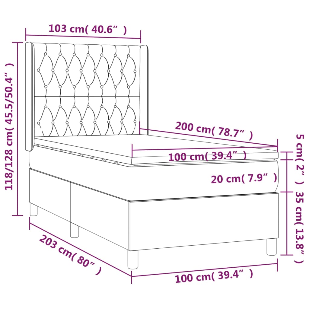 Box spring postel s matrací a LED tmavě šedá 100x200 cm textil