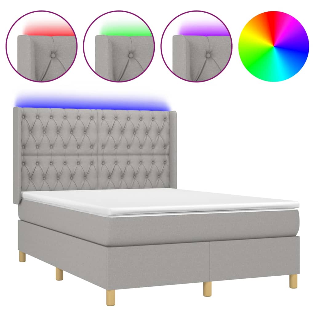 vidaXL Boxspring met matras en LED stof lichtgrijs 140x190 cm