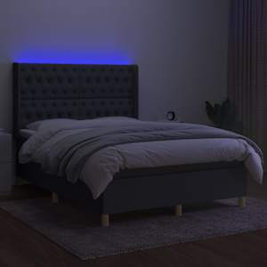 Box spring postelja z vzmetnico LED temno siva 140x190 cm blago - slika 3