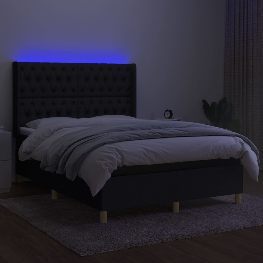 vidaXL Boxspring met matras en LED stof zwart 140x190 cm afbeelding