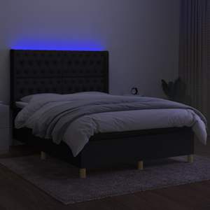 Box spring postel s matrací a LED černá 140x190 cm textil - obrázek 3
