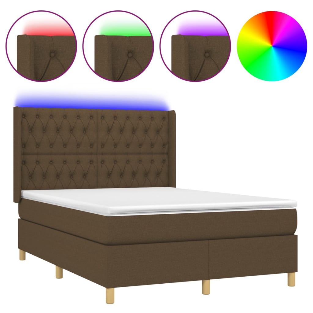 Barna szövet rugós és LED-es ágy matraccal 140x190 cm 