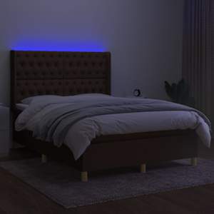 Box spring postel s matrací a LED tmavě hnědá 140x190 cm textil - obrázek 3
