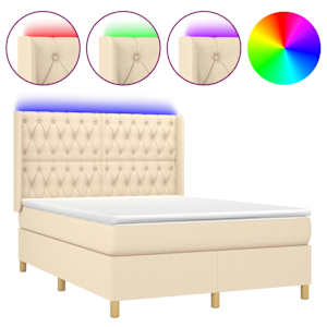 Box spring postel s matrací a LED krémová 140x190 cm textil - obrázek 2