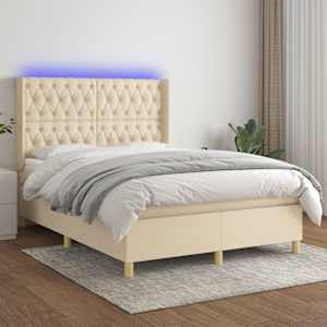 Box spring postel s matrací a LED krémová 140x190 cm textil - obrázek 1