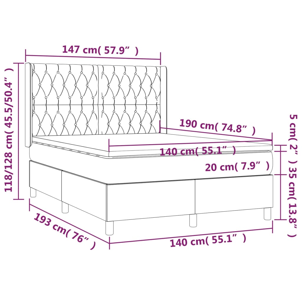 Zöld szövet rugós és LED-es ágy matraccal 140x190 cm 