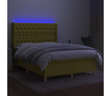 vidaXL Lova su spyruoklėmis/čiužiniu/LED, žalia, 140x190 cm, audinys