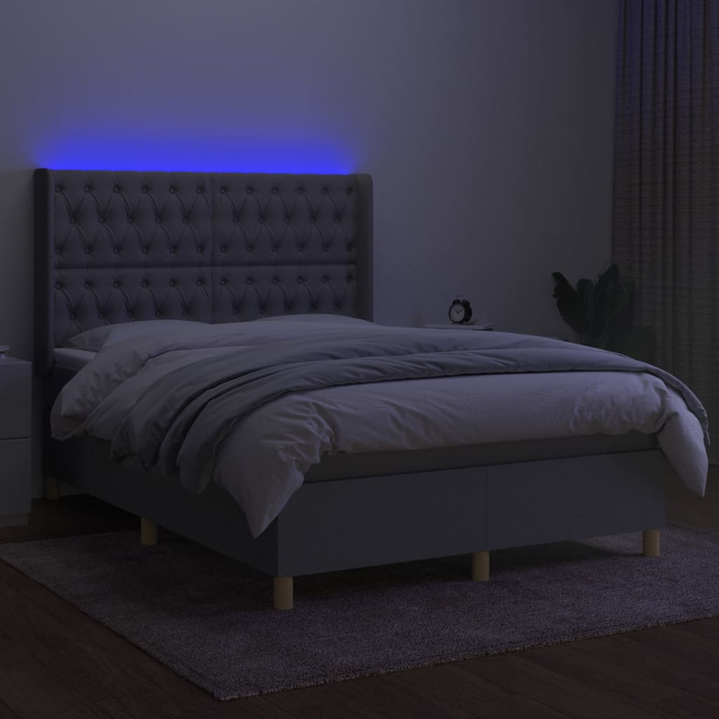 Thumbnail - vidaXL Boxspringbett mit Matratze & LED Hellgrau 140x200 cm Stoff