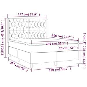Box spring postelja z vzmetnico LED temno siva 140x200 cm blago - slika 8